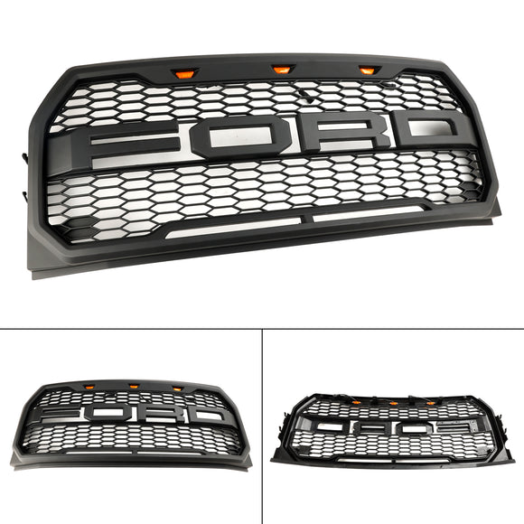 Raptor-Gitter | 2015-2017 | Ford F150 | Schwarz/Grau | Wabengrill der vorderen Stoßstange mit LED