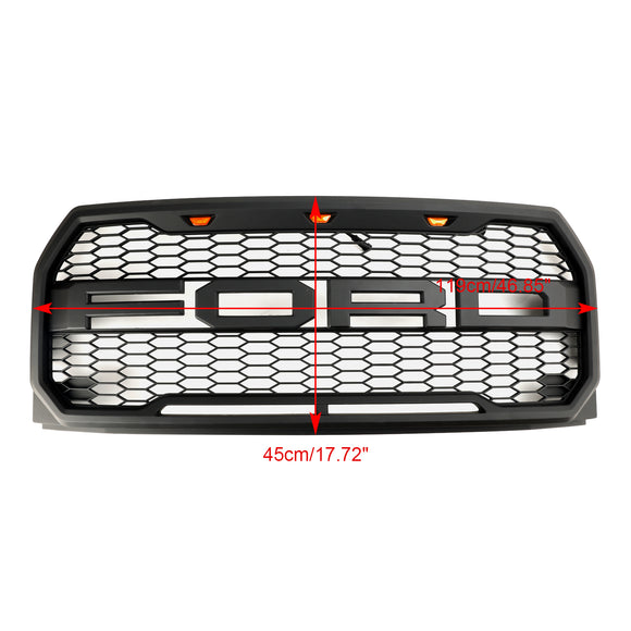 Raptor-Gitter | 2015-2017 | Ford F150 | Schwarz/Grau | Wabengrill der vorderen Stoßstange mit LED