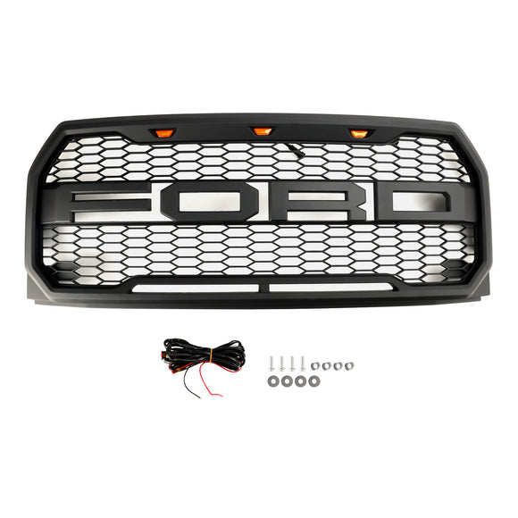 Raptor-Gitter | 2015-2017 | Ford F150 | Schwarz/Grau | Wabengrill der vorderen Stoßstange mit LED