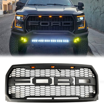 Calandre de style Raptor pour pare-chocs avant Ford F-150 2015-2017, calandre noire avec LED & Lettre