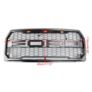 Ford F150 2015-2017 Grille de pare-chocs avant de style Raptor avec grille grise de remplacement LED - 0