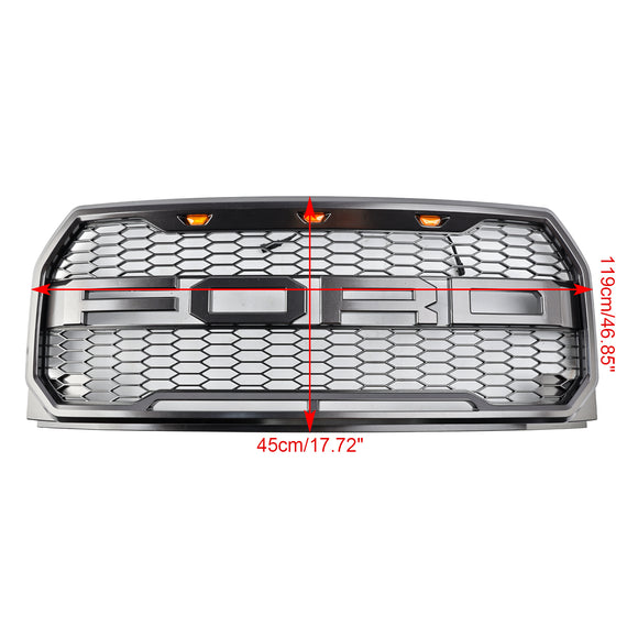 Parrilla de parachoques delantero estilo Raptor para Ford F150 2015-2017 con rejilla gris de repuesto LED