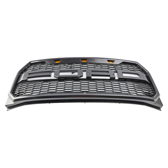 Parrilla de parachoques delantero estilo Raptor para Ford F150 2015-2017 con rejilla gris de repuesto LED