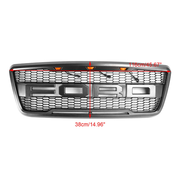 Raptor Style Grille For Ford F150 2004-2008 Front Bumper Black / Gray Grille W/LED & Letter