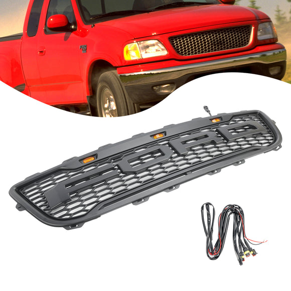 1999–2003 Ford F150 Raptor Style Front Wabengitter für Stoßstange, mattschwarz, mit LED-Licht & Brief