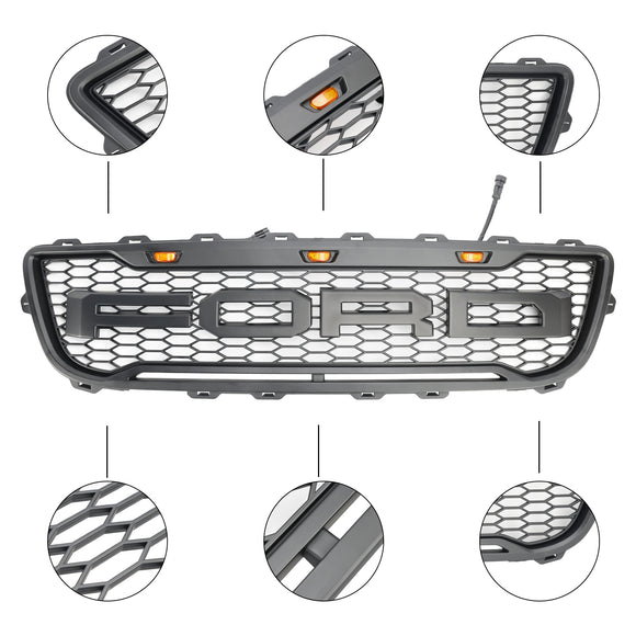 1999–2003 Ford F150 Raptor Style Front Wabengitter für Stoßstange, mattschwarz, mit LED-Licht & Brief