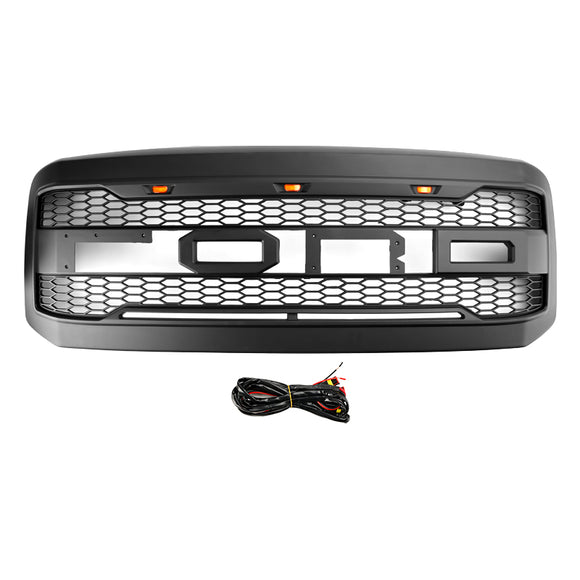 2005–2007 Ford F250 F350 Super Duty Frontstoßstange mit LED-Raptor-Grill, schwarzer Ersatzgrill