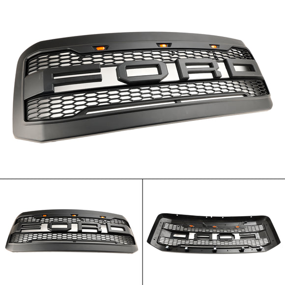 2005–2007 Ford F250 F350 Super Duty Frontstoßstange mit LED-Raptor-Grill, schwarzer Ersatzgrill