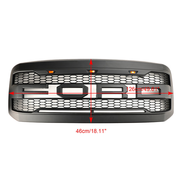 2005–2007 Ford F250 F350 Super Duty Frontstoßstange mit LED-Raptor-Grill, schwarzer Ersatzgrill