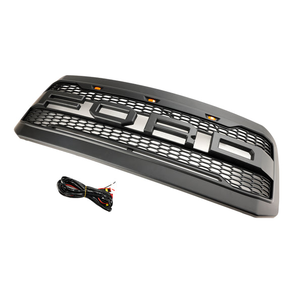2005–2007 Ford F250 F350 Super Duty Frontstoßstange mit LED-Raptor-Grill, schwarzer Ersatzgrill