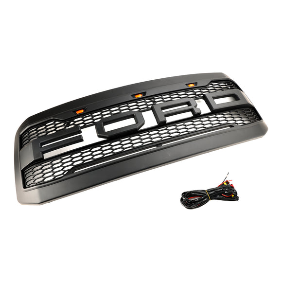 2005–2007 Ford F250 F350 Super Duty Frontstoßstange mit LED-Raptor-Grill, schwarzer Ersatzgrill
