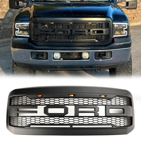 2005–2007 Ford F250 F350 Super Duty Frontstoßstange mit LED-Raptor-Grill, schwarzer Ersatzgrill