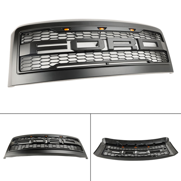 2008–2010 Ford F250 F350 F450 Super Duty Frontstoßstange mit LED-Leuchten Raptor Grill Ersatz schwarzer Kühlergrill