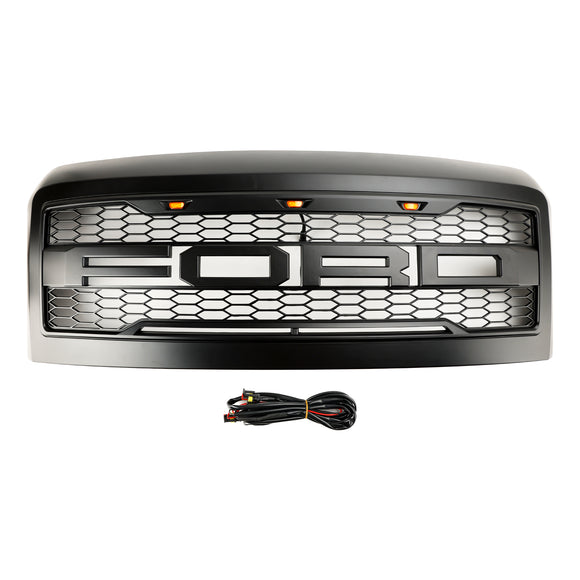 2008–2010 Ford F250 F350 F450 Super Duty Frontstoßstange mit LED-Leuchten Raptor Grill Ersatz schwarzer Kühlergrill