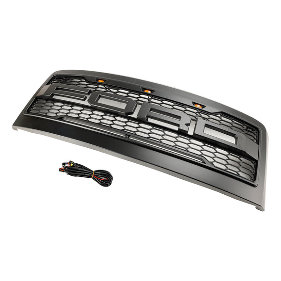 2008–2010 Ford F250 F350 F450 Super Duty Frontstoßstange mit LED-Leuchten Raptor Grill Ersatz schwarzer Kühlergrill