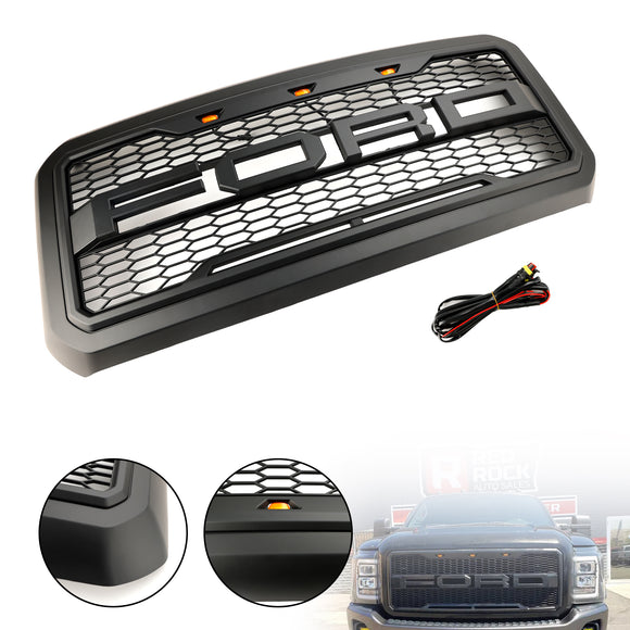 2011–2016 Ford F250/350/450/550 Super Duty Raptor Style Ersatz-Frontstoßstangengrill mit schwarzem LED-Kühlergrill