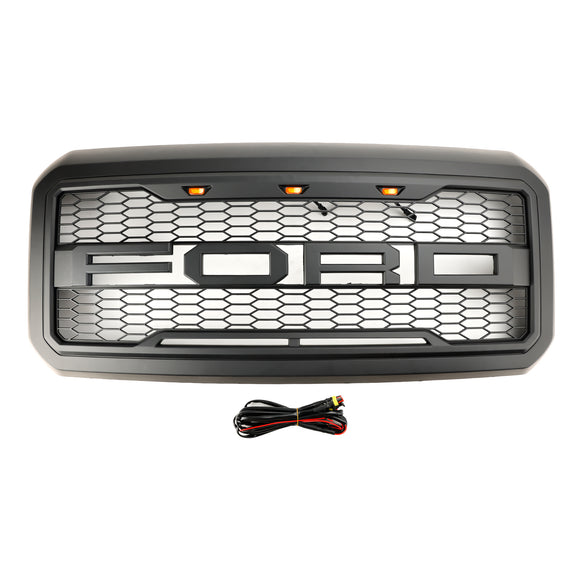 2011–2016 Ford F250/350/450/550 Super Duty Raptor Style Ersatz-Frontstoßstangengrill mit schwarzem LED-Kühlergrill