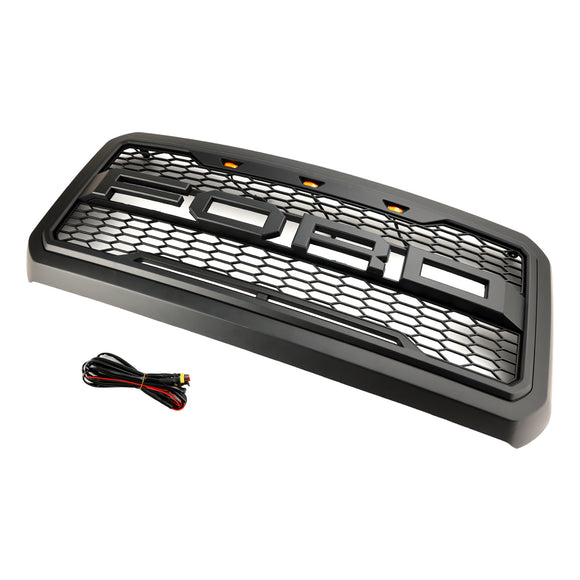 2011–2016 Ford F250/350/450/550 Super Duty Raptor Style Ersatz-Frontstoßstangengrill mit schwarzem LED-Kühlergrill
