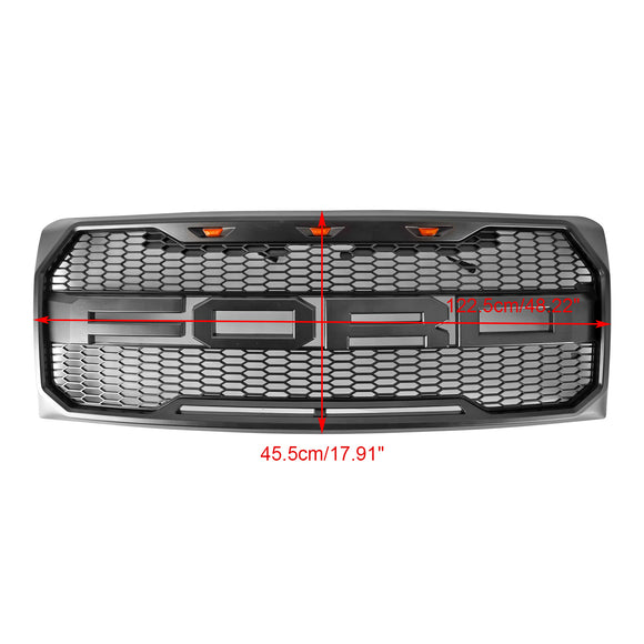 Ford F150 | Parrilla estilo Raptor | 2009-2014 | Con luz LED | Parachoques delantero | Parrilla tipo panal en negro mate, negro brillante y gris