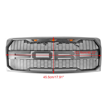 Calandre style Raptor | 2009-2014 | Ford F-150 | Gris noir | Calandre de remplacement pour pare-chocs avant avec LED & Lettre - 0