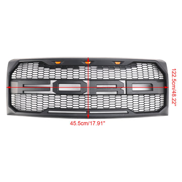 Calandre de style Raptor pour Ford F-150 2009-2014, calandre de remplacement de pare-chocs avant noir mat avec LED & Lettre - 0