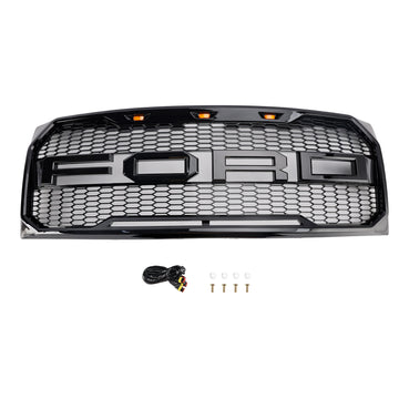 Griglia di sostituzione nera lucida del paraurti anteriore della griglia di stile del rapace di Ford F150 2009-2014 con LED