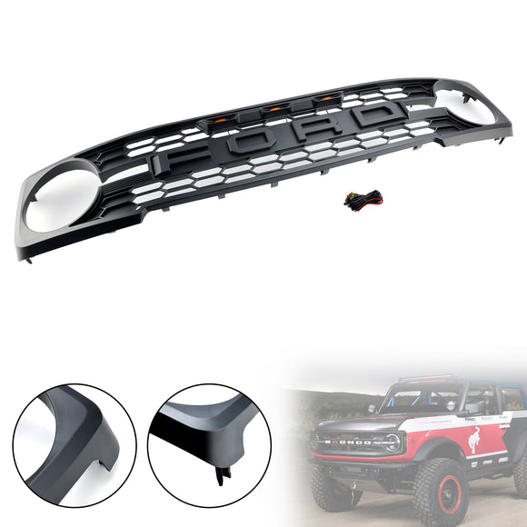Ford Bronco 2021-2023 con parrilla negra mate de repuesto para parrilla de parachoques delantero con luz LED
