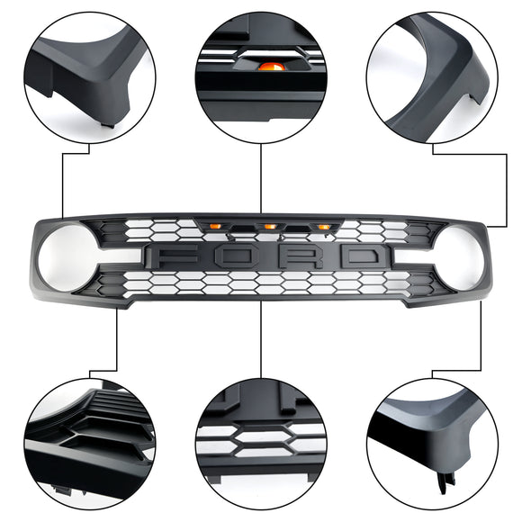 Ford Bronco 2021-2023 con parrilla negra mate de repuesto para parrilla de parachoques delantero con luz LED
