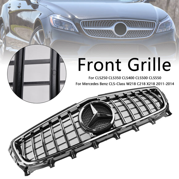 Griglia anteriore in stile GTR per Mercedes Benz Classe CLS W218 Griglia cromata paraurti superiore C218 X218 2011-2014 con emblema