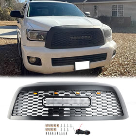 Griglia del paraurti anteriore Toyota Sequoia 2008-2018, griglia nera opaca con luci a LED - 0