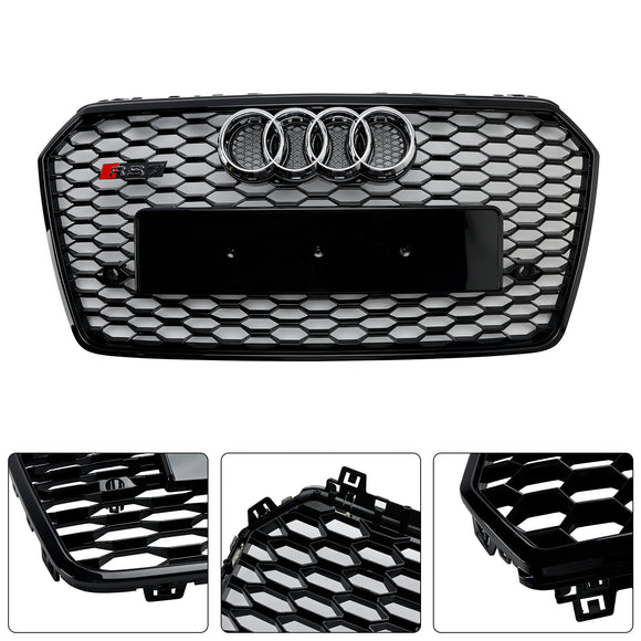 2016 2017 2018 Audi A7 / A7 Sline / S7 4G Front Bumper Honeycomb Grill RS7 Style Black Sport Mesh Grille W/ Ring Emblem
