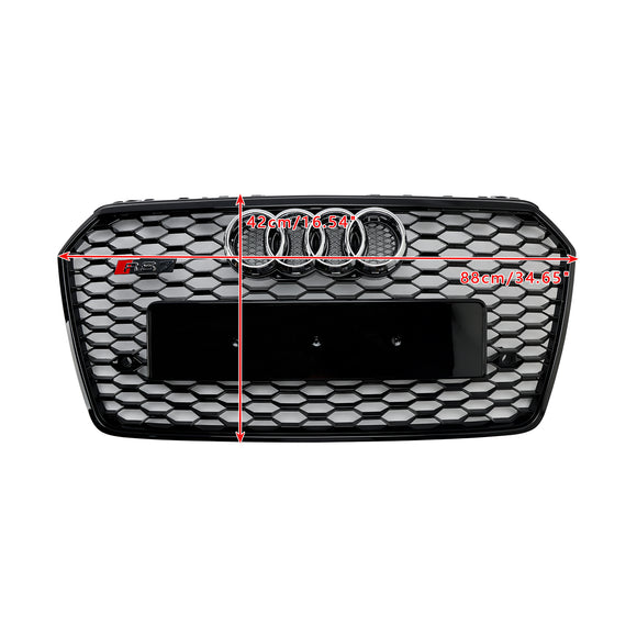 2016 2017 2018 Audi A7 / A7 Sline / S7 4G Front Bumper Honeycomb Grill RS7 Style Black Sport Mesh Grille W/ Ring Emblem