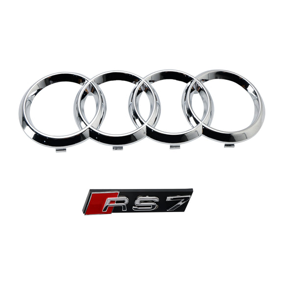 2016 2017 2018 Audi A7 / A7 Sline / S7 4G Front Bumper Honeycomb Grill RS7 Style Black Sport Mesh Grille W/ Ring Emblem