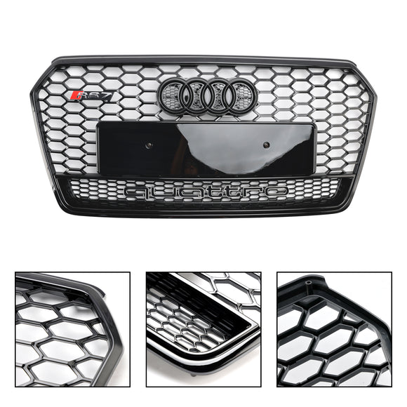 Audi 4G A7 S7 2016-2018 Facelift RS7 Quattro Style Griglia paraurti anteriore Griglia a nido d'ape nera lucida con emblema ad anello