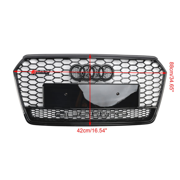 Audi 4G A7 S7 2016-2018 Facelift RS7 Quattro Style Griglia paraurti anteriore Griglia a nido d'ape nera lucida con emblema ad anello