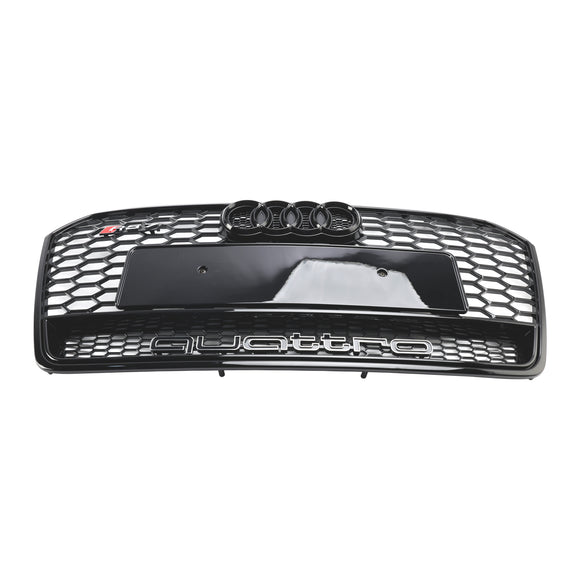 Audi 4G A7 S7 2016-2018 Facelift RS7 Quattro Style Griglia paraurti anteriore Griglia a nido d'ape nera lucida con emblema ad anello
