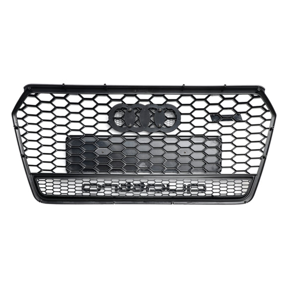 Audi 4G A7 S7 2016-2018 Facelift RS7 Quattro Style Griglia paraurti anteriore Griglia a nido d'ape nera lucida con emblema ad anello