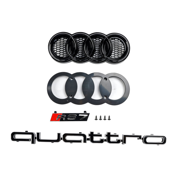 Audi 4G A7 S7 2016-2018 Facelift RS7 Quattro Style Griglia paraurti anteriore Griglia a nido d'ape nera lucida con emblema ad anello