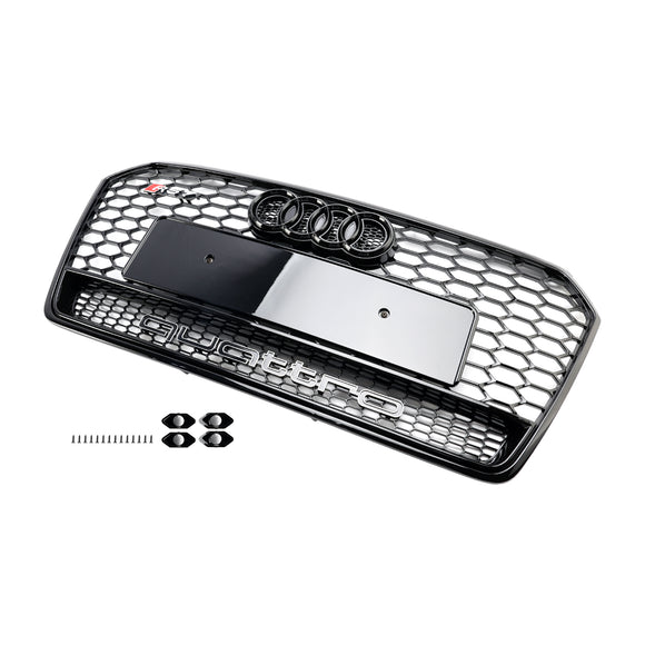 Audi 4G A7 S7 2016-2018 Facelift RS7 Quattro Style Griglia paraurti anteriore Griglia a nido d'ape nera lucida con emblema ad anello