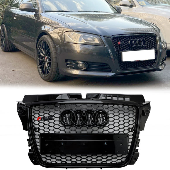 2008–2013 Audi A3 S3 8P Waben-Frontstoßstangengrill im RS3-Stil, glänzend schwarzer Kühlergrill
