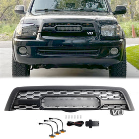 Griglia del paraurti anteriore stile Toyota Sequoia TRD PRO 2005-2007 nera opaca con luce a LED