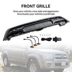 Griglia del paraurti anteriore stile Toyota Sequoia TRD PRO 2005-2007 nera opaca con luce a LED - 0