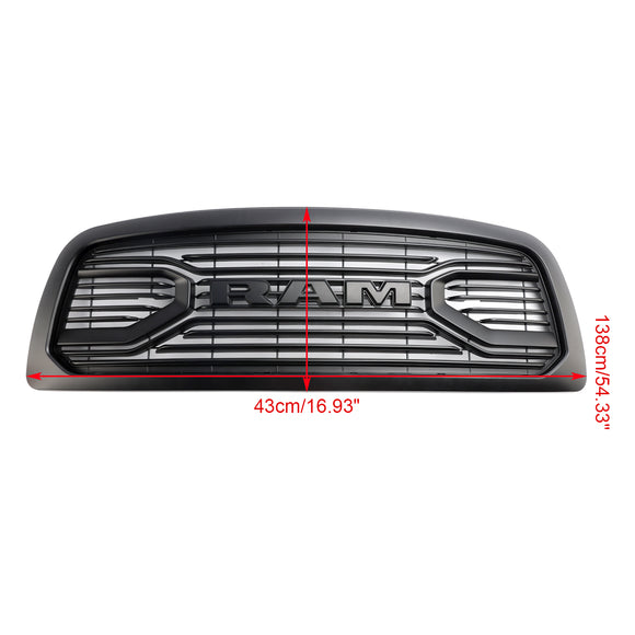 Griglia Big Horn nera opaca Dodge Ram 1500 2009-2012 con griglia sostitutiva per paraurti anteriore con luce a LED