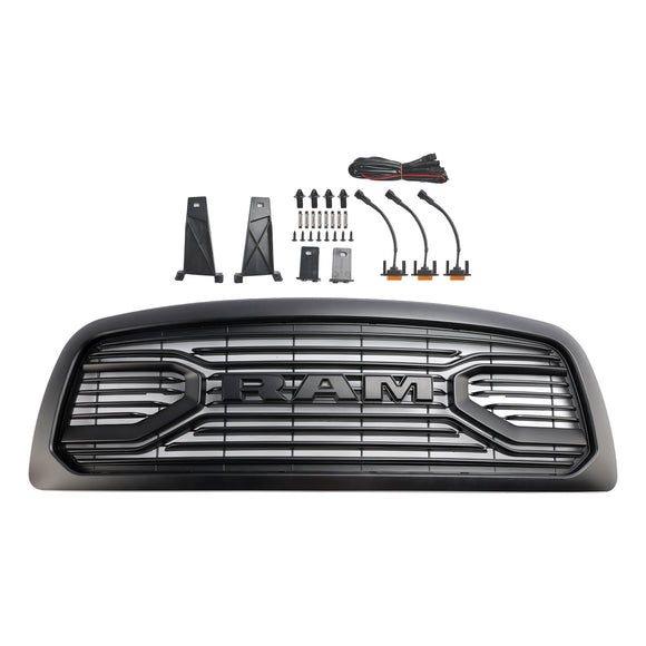 Griglia Big Horn nera opaca Dodge Ram 1500 2009-2012 con griglia sostitutiva per paraurti anteriore con luce a LED