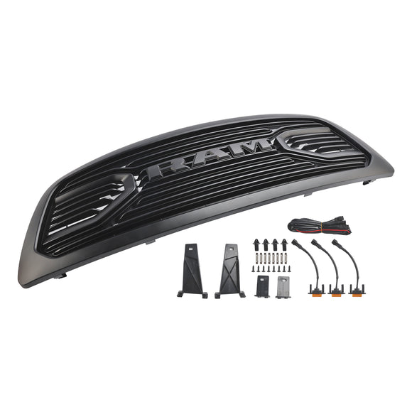 Griglia Big Horn nera opaca Dodge Ram 1500 2009-2012 con griglia sostitutiva per paraurti anteriore con luce a LED