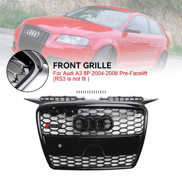 2004-2008 Audi A3/S3 8P RS3 Style Grille en nid d'abeille Noir brillant Grille de pare-chocs avant