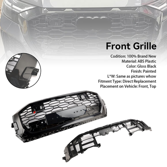 Audi Q8 SQ8 2019-2023 RSQ8 Style Grille avant en nid d'abeille Grille noire brillante