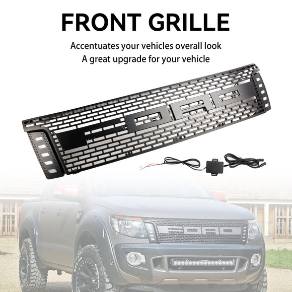 Style rapace | Ford Ranger T6 PX1 | Noir mat | 2012 2013 2014 2015 | Grille de radiateur d'admission d'air avant avec lumière LED