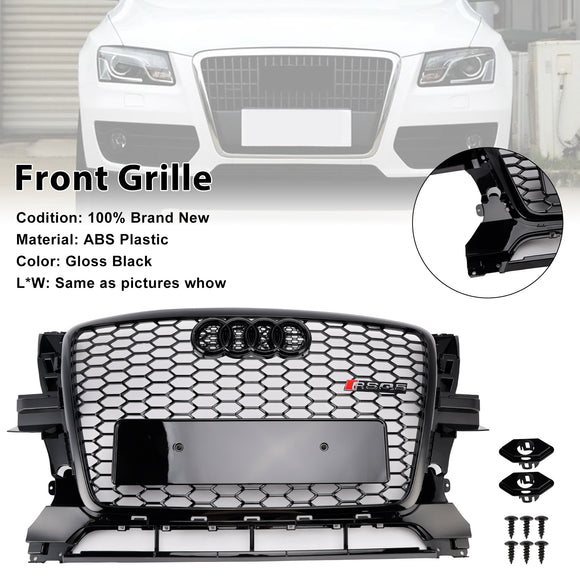 2009-2012 Audi Q5/Q5 Sline Noir RSQ5 Grille de style nid d'abeille Grille de remplacement de pare-chocs avant avec emblème d'anneau