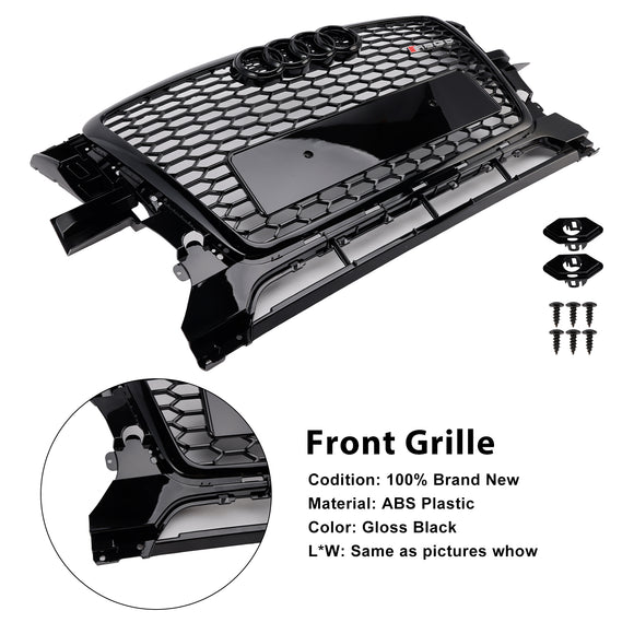 2009-2012 Audi Q5/Q5 Sline Noir RSQ5 Grille de style nid d'abeille Grille de remplacement de pare-chocs avant avec emblème d'anneau